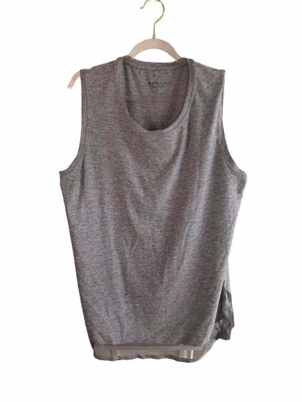 Athleta Gray Marled Sleeveless Tank Top with Mesh Trim, Size Large